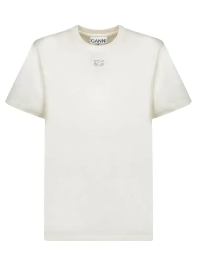 Ganni Ivory Cotton T-shirt By In White