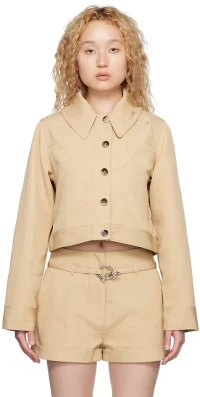 Ganni Khaki Short Jacket In 531 Pale Khaki