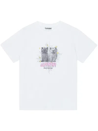 Ganni Kittens T-shirt In White