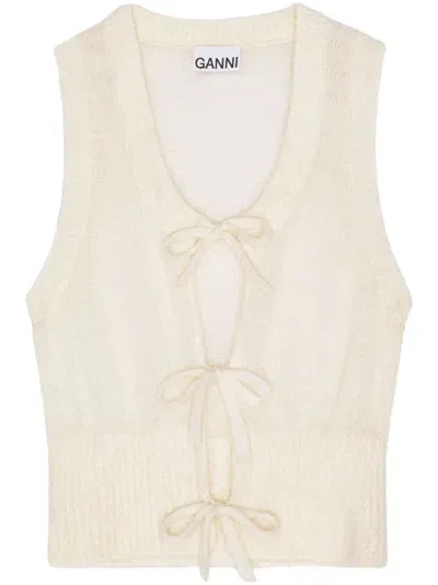 Ganni Knitted Tie String Vest In Nude & Neutrals