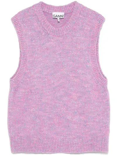 Ganni Knitted Vest In Pink