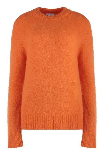 Ganni Brushed Knit Sweater In Orange