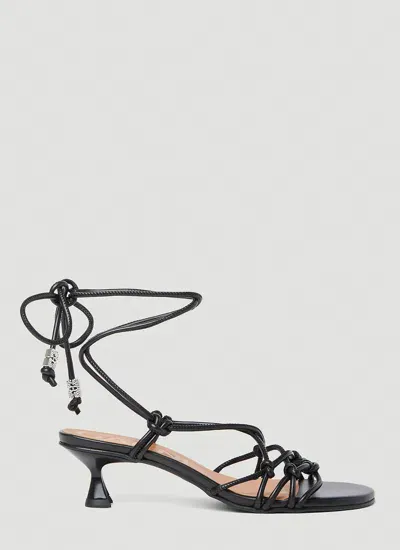 Ganni Knots Kitten Heel Sandals In Black