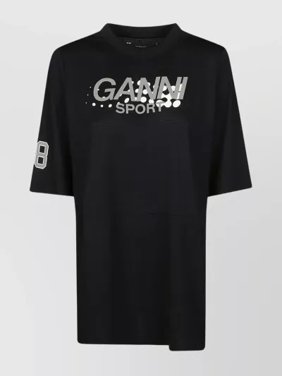 Ganni Layered Mesh Active T-shirt In Nero