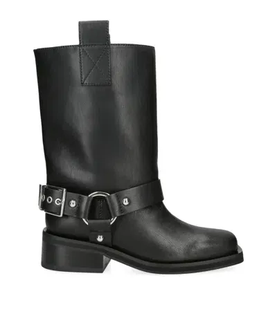 Ganni Leather Buckle Biker Boots 50 In Black