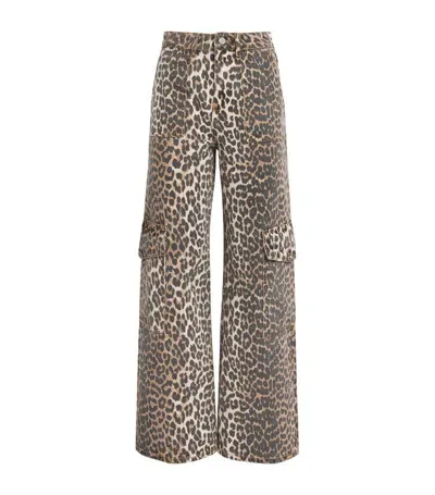 Ganni Leopard Angi Flared Jeans In Beige