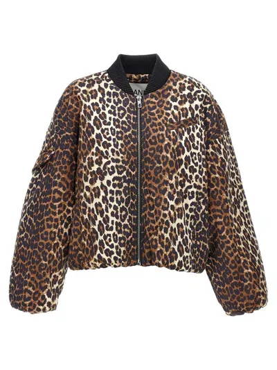 Ganni Leopard Bomber Jacket In Multicolor