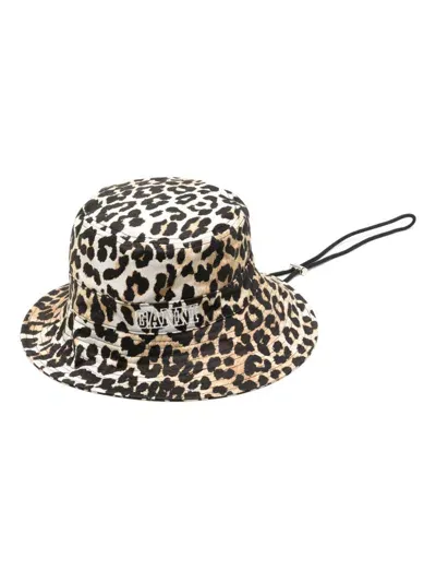 Ganni Leopard Bucket Hat In Neutrals