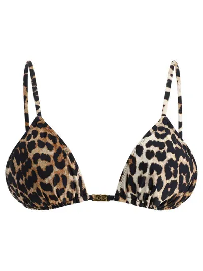 Ganni Leopard-print Bikini Top In Beige