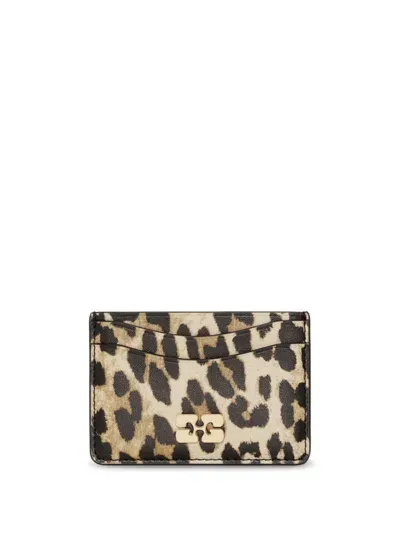 Ganni Leopard-print Cardholder In Brown