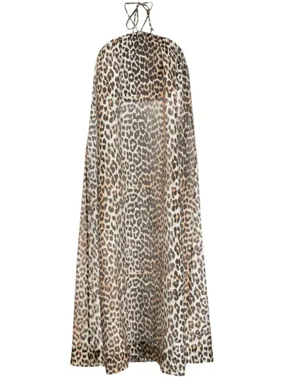 Ganni Leopard-print Halterneck Maxi Dress In Brown