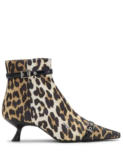 Ganni Leopard-print Satin Ankle Boots In Multi