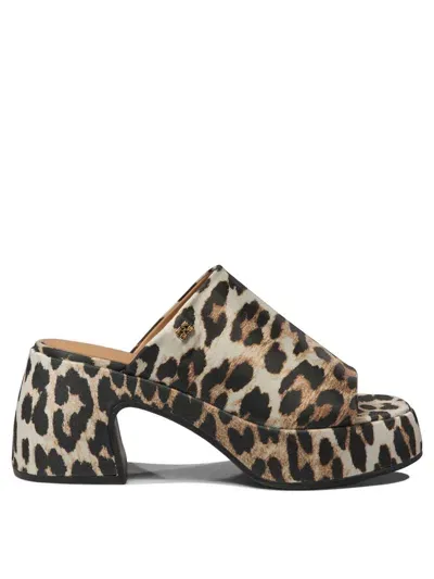 Ganni Leopard Sandals In Beige