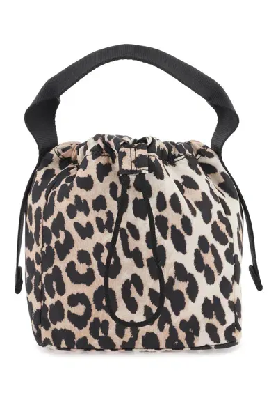 Ganni Leopard Tech Handbag In 浅褐色的