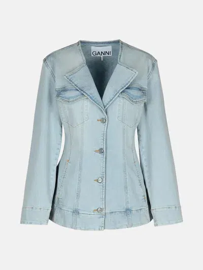 Ganni Light Blue Cotton Blazer