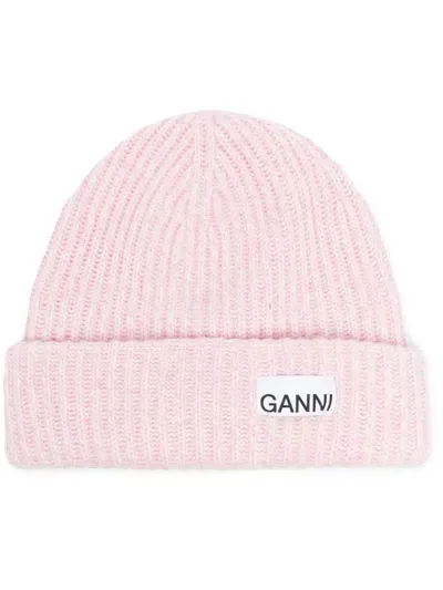 Ganni Structured Rib Beanie In Light Pink