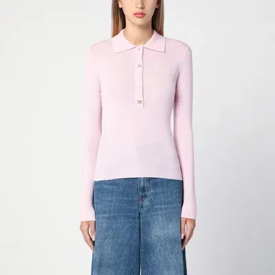 Ganni Light Pink Ribbed Wool Polo