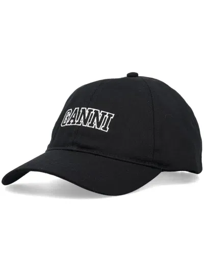 Ganni Logo-embroidered Cap In Black