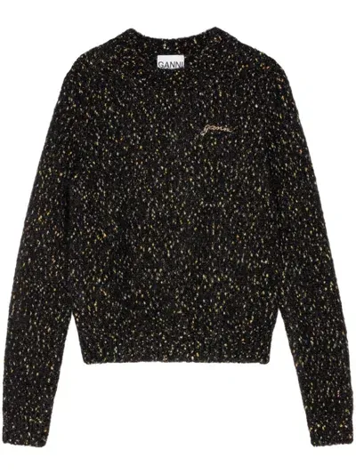 Ganni Logo-embroidered Crew-neck Jumper In Black