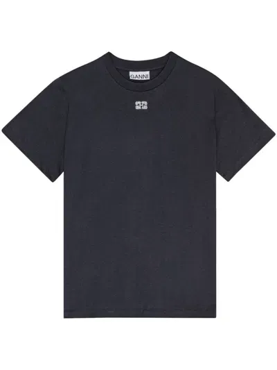 Ganni Logo-embellished Cotton T-shirt In Black