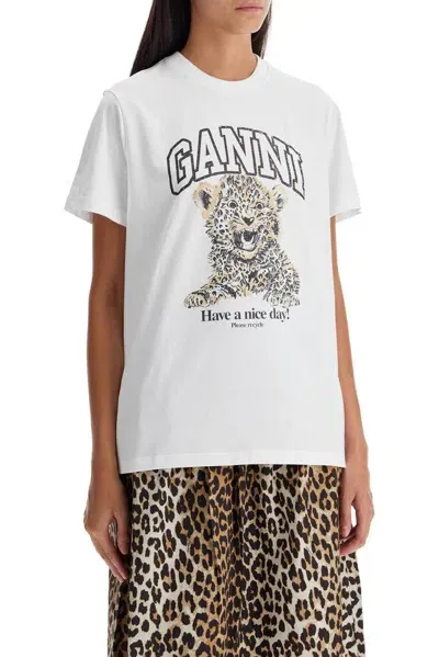 Ganni Logo Printed Crewneck T In Animalier