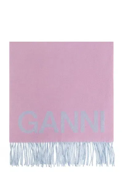 Ganni Logo Scarf  In Pink