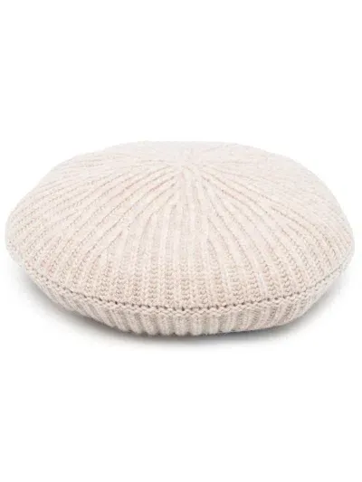 Ganni Logo Wool Ribbed Hat In Beige