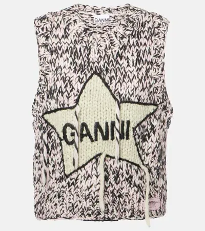 Ganni Logo Wool Vest In Chalk Pink