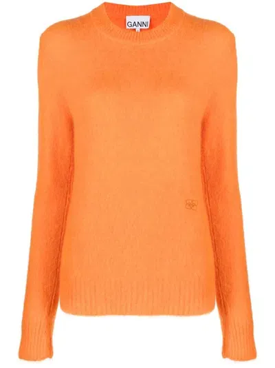 Ganni Long-sleeved Knitted Jumper In Orange