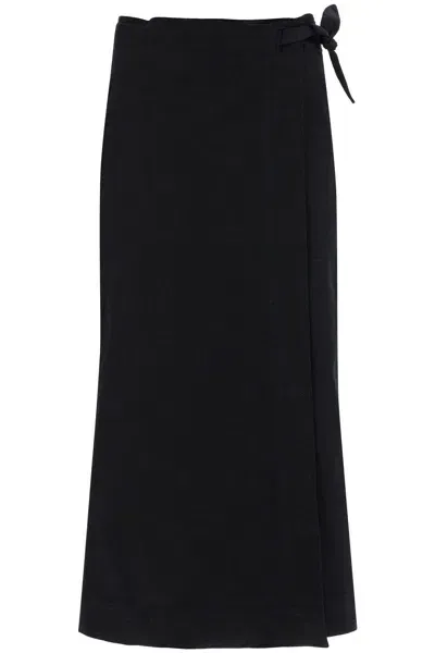 Ganni Wrap-around A-line Midi Skirt In Black