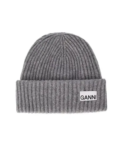 Ganni Mélange Grey Oversize Ribbed Beanie