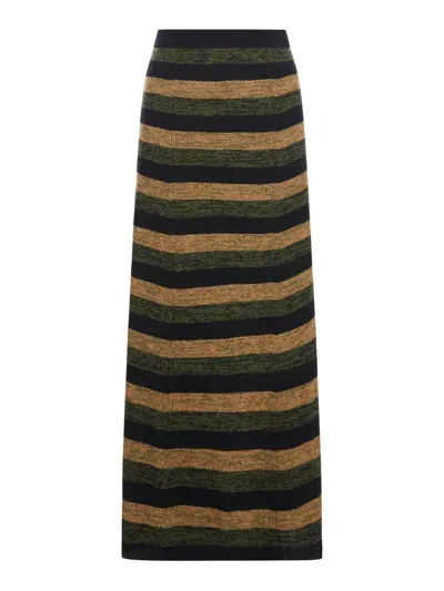 Ganni Stripe Merino Maxi Skirt In Multicolour