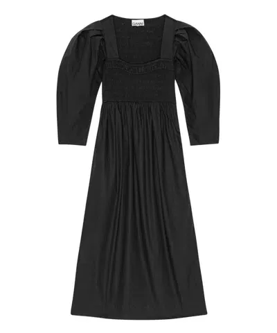 Ganni Black Puff-sleeve Midi Dress