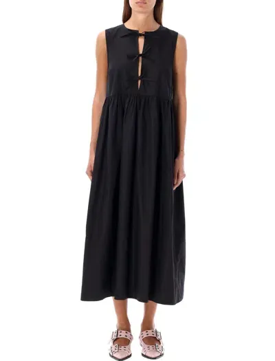 Ganni Sleeveless Cotton Poplin Midi Dress In Black