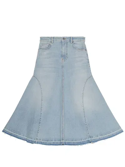 Ganni Midi Skirt Woman Mid Blue In Cotton