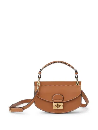 Ganni Mini Apo-g Tote Bag In Brown