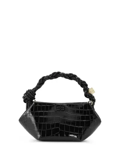 Ganni Mini Bou Croc-embossed Leather Tote Bag In Black