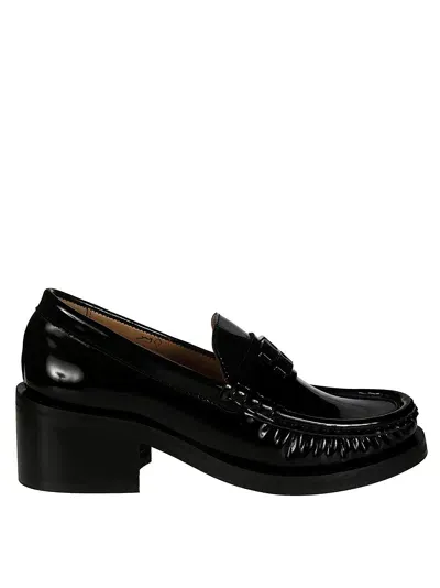 Ganni 50 Glossed Leather Loafers In Black