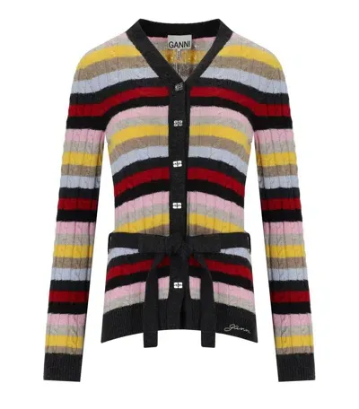 Ganni Multicolor Striped Cardigan With Belt