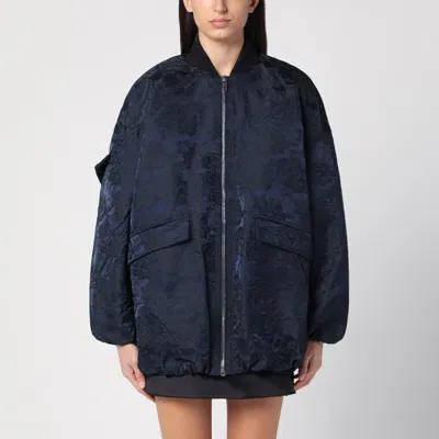 Ganni Blue Light Twill Oversized Bomber Jacket In Navy