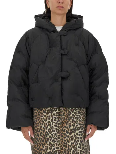 Ganni Nylon Tech Puffer Short Jacket In Black