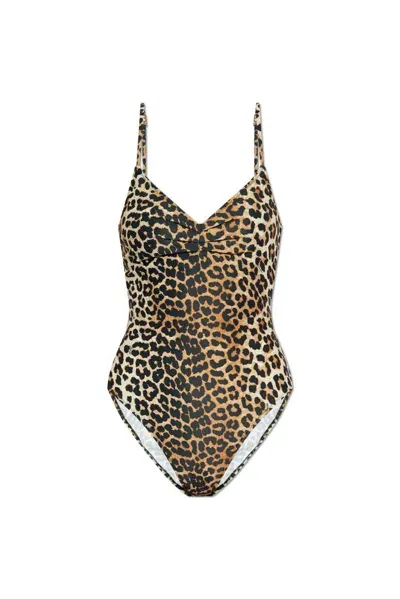 Ganni One Piece Swimsuit In Braun