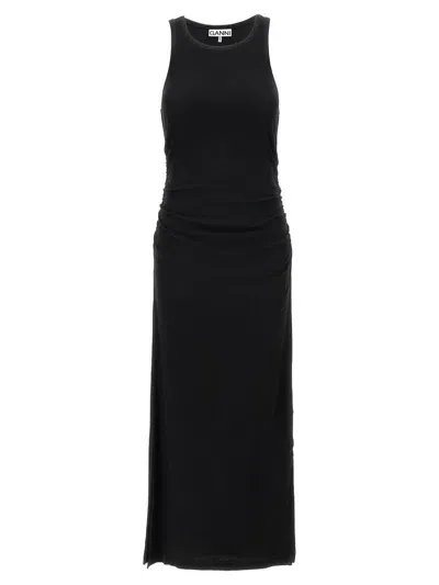 Ganni Logo Ribbed Dress In Black