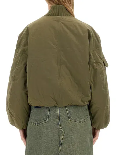 Ganni Oversized Bomber Jacket In Green