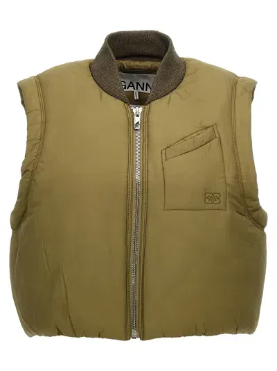 Ganni Padded Cropped Vest Gilet Green