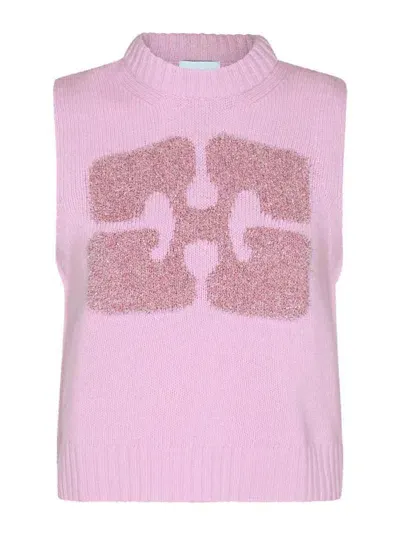 Ganni Pink Wool Knitwear In Nude & Neutrals