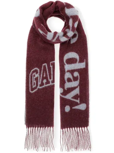 Ganni Please Recycle Scarf In Red