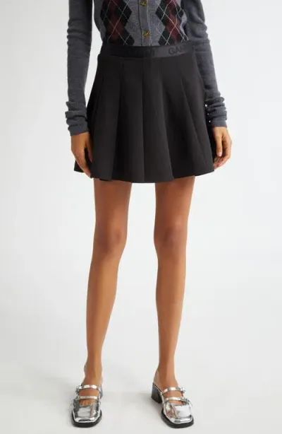 Ganni Pleated Twill Miniskirt In Black