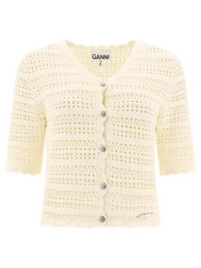 Ganni Pointelle Cardigan In White