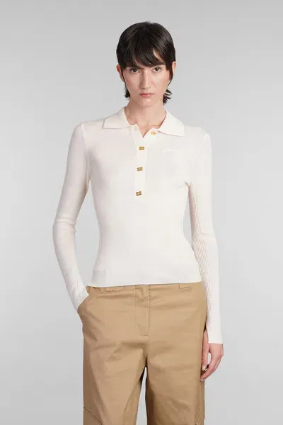 Ganni Polo In Beige Wool In Cream